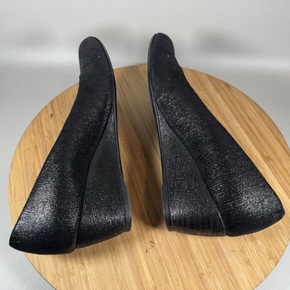 S‎ Stuart Weitzman Black Leather Wedge Heel Slip On Womens Size 7.5 Spain - Picture 6 of 8